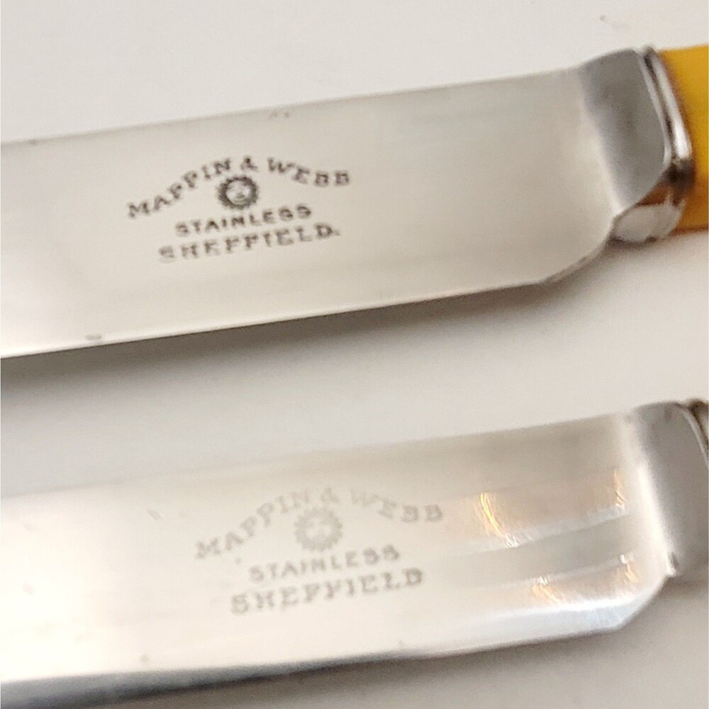 VINTAGE Set 24 Knives MAPPIN & WEBB Butterscotch Sheffield Cutlery Yellow KNIFE - Picture 5 of 5